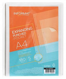 Файлы INFORMAT А4 180 мкм с расширением прозрачные, апельсиновая корка, 5 шт
