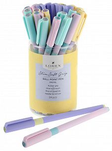 Ручка шариковая на масляной основе LOREX PASTEL Slim Soft Grip синяя 0,5 мм, ассорти круглый корпус, покрытие ultra-soft touch, грип, игольчатый наконечник