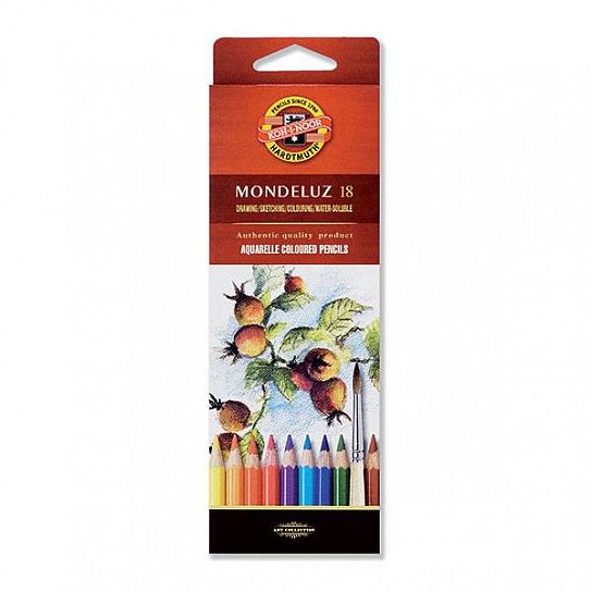 Карандаши цветные акварельные KOH-I-NOOR MONDELUZ деревянные, 18 цветов, шестигранные, картонная упаковка