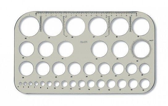Линейка-трафарет Koh-I-Noor ШАБЛОН КРУГОВ 20 см пластик тонированный, дымчатая, с европодвесом