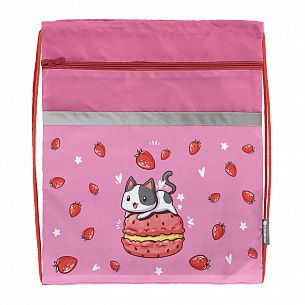 Мешок для обуви Schoolformat STRAWBERRY CAT 49х41 см, розовый, 1 отделение, с большим карманом на молнии, для девочек